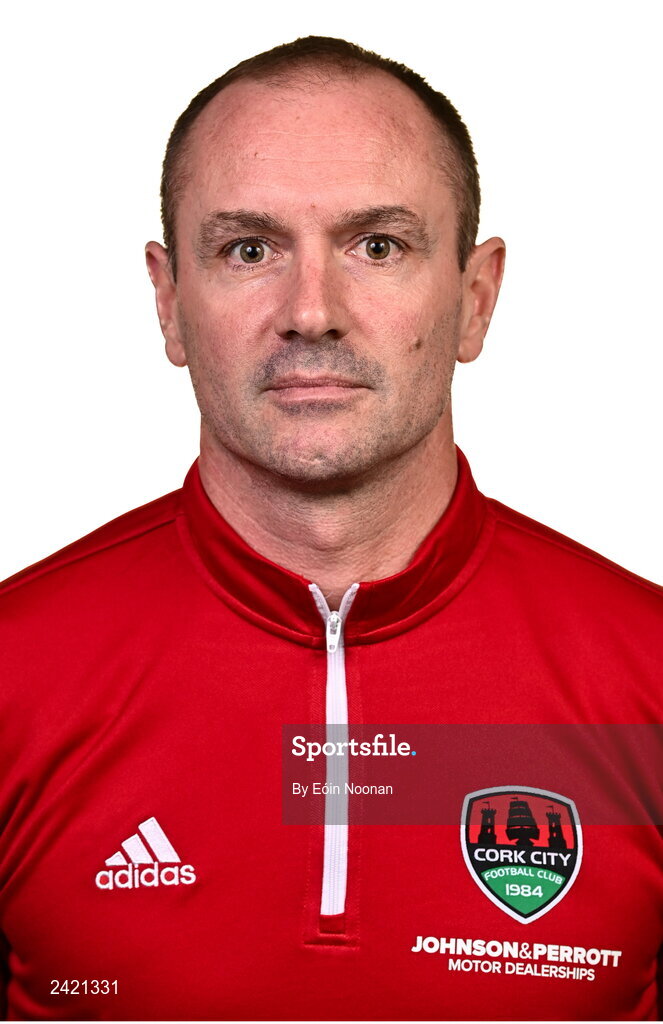 31 January 2023; Manager Colin Healy poses for a portrait during a Cork City squad portrait session at Bishopstown Stadium in Cork. Photo by Eóin Noonan/Sportsfile