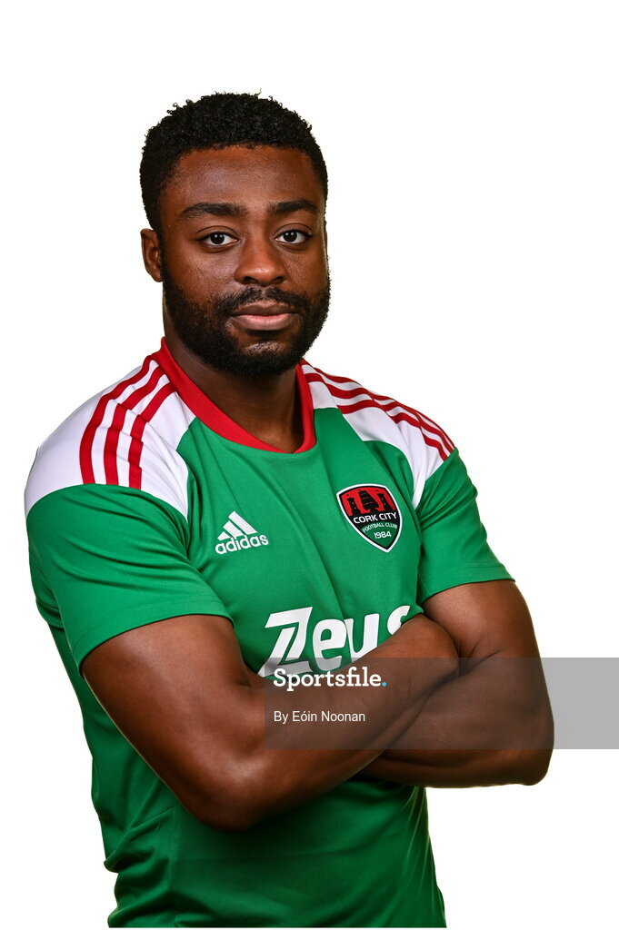 31 January 2023; Tunde Owolabi poses for a portrait during a Cork City squad portrait session at Bishopstown Stadium in Cork. Photo by Eóin Noonan/Sportsfile
