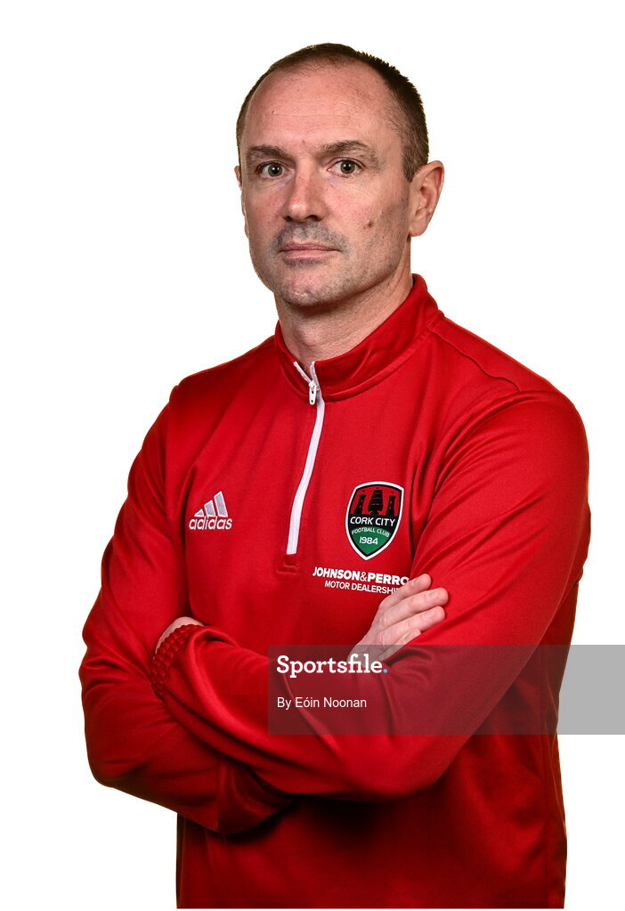 31 January 2023; Manager Colin Healy poses for a portrait during a Cork City squad portrait session at Bishopstown Stadium in Cork. Photo by Eóin Noonan/Sportsfile