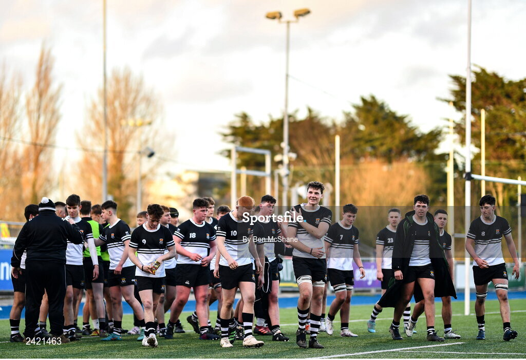 31 January 2023; Newbridge College players after the Bank of Ireland Leinster Rugby Schools Senior Cup First Round match between Newbridge College and Kilkenny College at Energia Park in Dublin. Photo by Ben McShane/Sportsfile