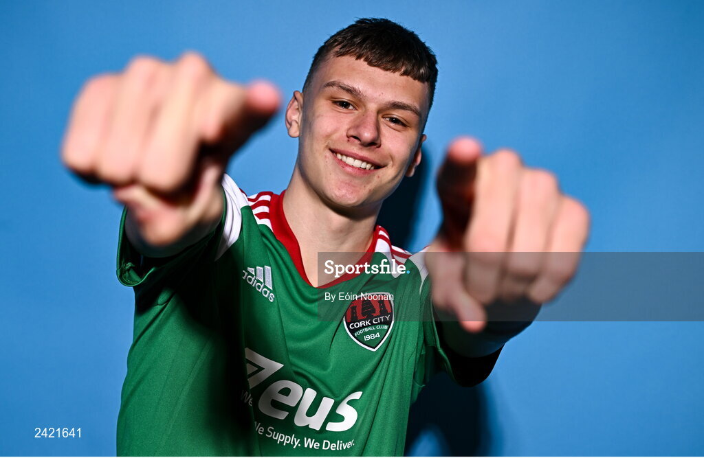 31 January 2023; Joe O'Brien-Whitmarsh poses for a portrait during a Cork City squad portrait session at Bishopstown Stadium in Cork. Photo by Eóin Noonan/Sportsfile