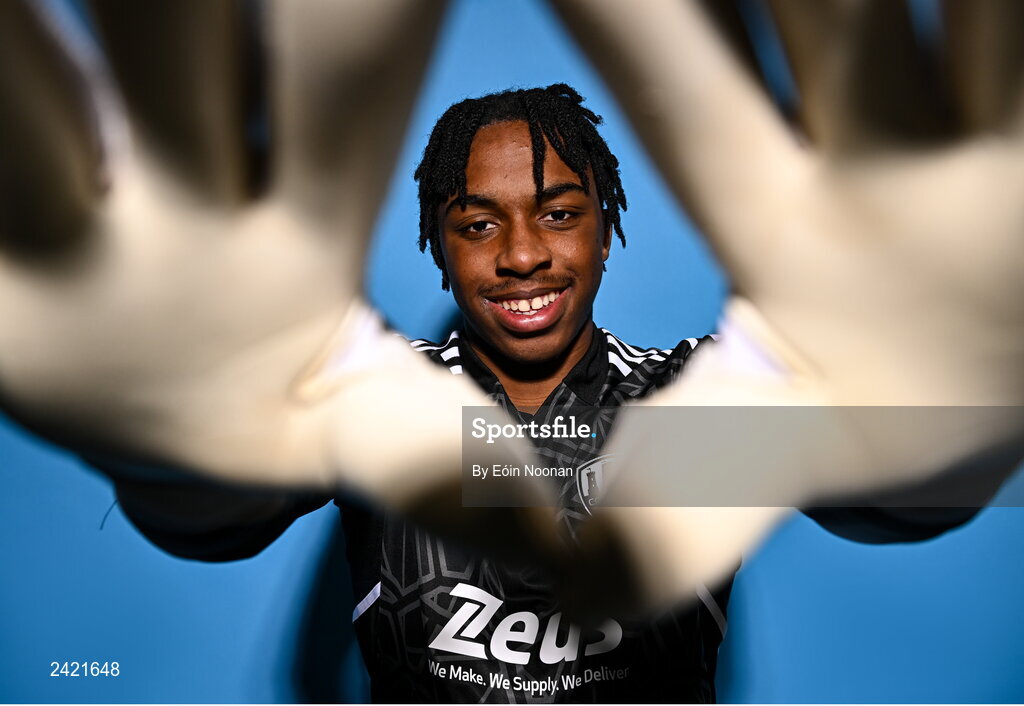 31 January 2023; Tobi Oluwayemi poses for a portrait during a Cork City squad portrait session at Bishopstown Stadium in Cork. Photo by Eóin Noonan/Sportsfile