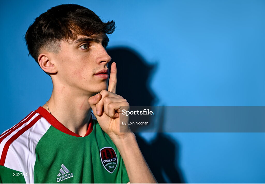 31 January 2023; John O'Donovan poses for a portrait during a Cork City squad portrait session at Bishopstown Stadium in Cork. Photo by Eóin Noonan/Sportsfile