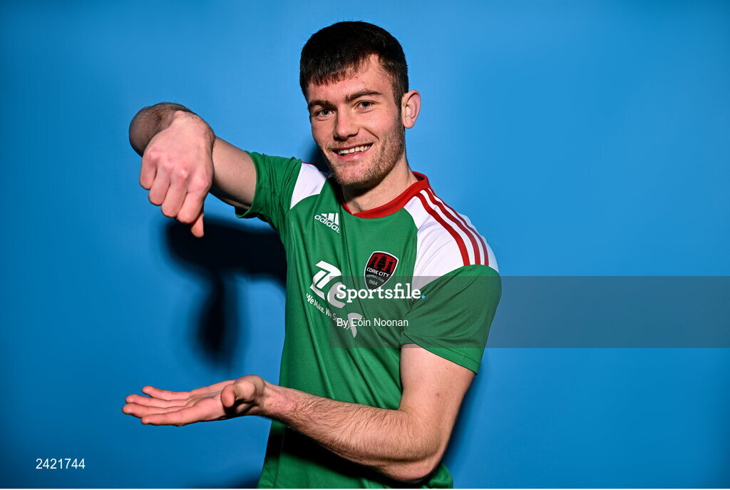 31 January 2023; Josh Honohan poses for a portrait during a Cork City squad portrait session at Bishopstown Stadium in Cork. Photo by Eóin Noonan/Sportsfile