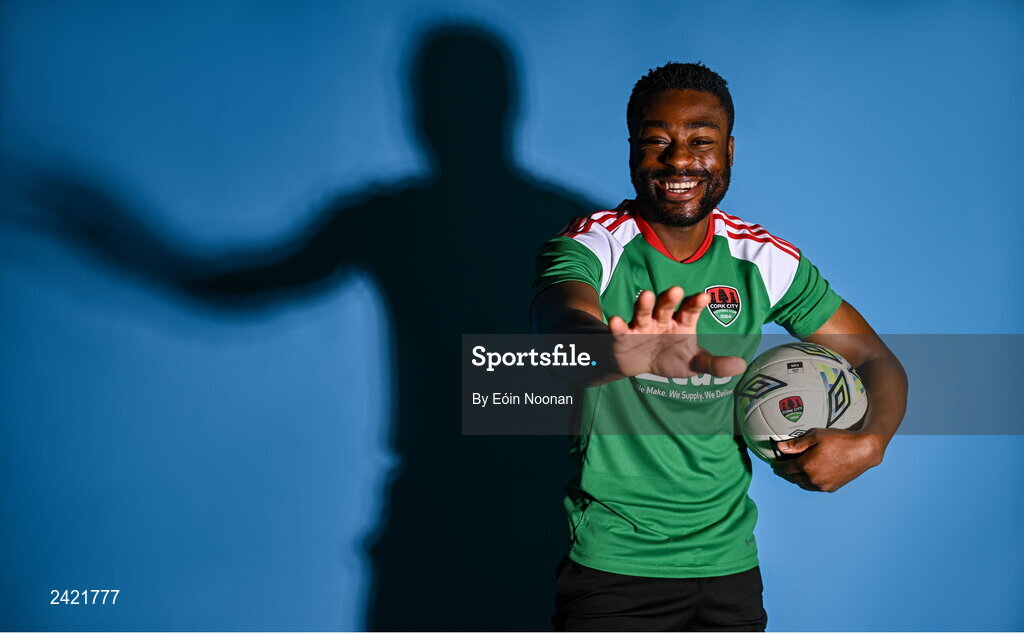 31 January 2023; Tunde Owolabi poses for a portrait during a Cork City squad portrait session at Bishopstown Stadium in Cork. Photo by Eóin Noonan/Sportsfile