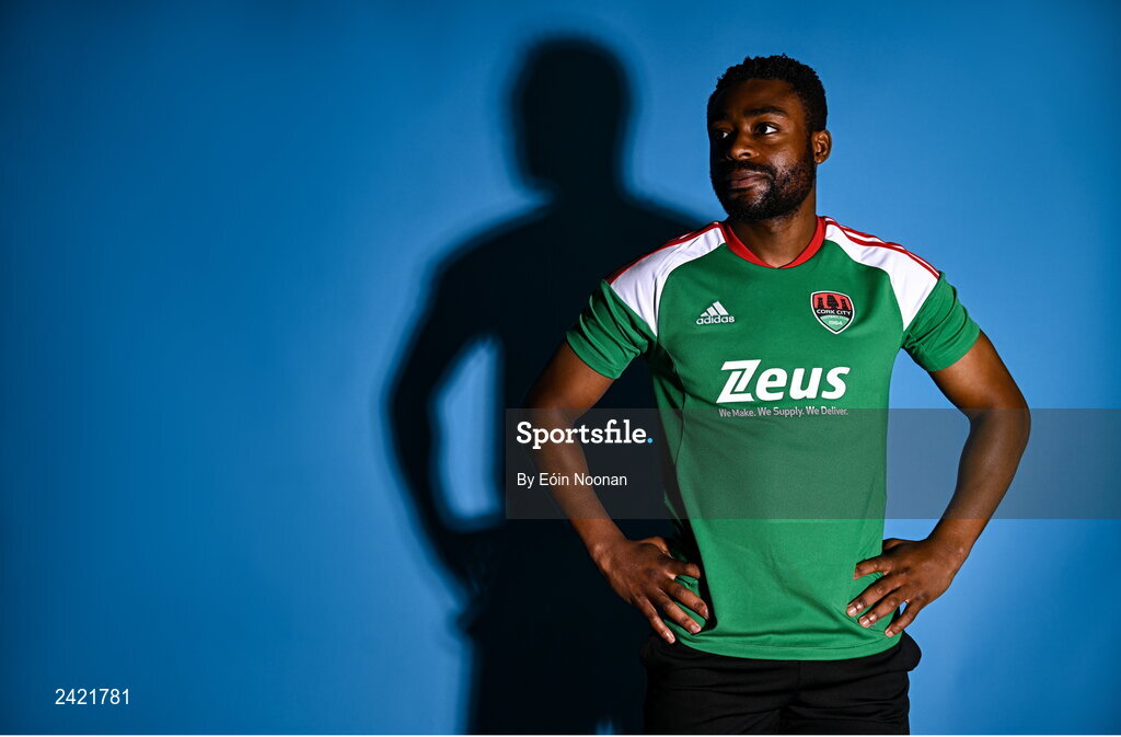 31 January 2023; Tunde Owolabi poses for a portrait during a Cork City squad portrait session at Bishopstown Stadium in Cork. Photo by Eóin Noonan/Sportsfile
