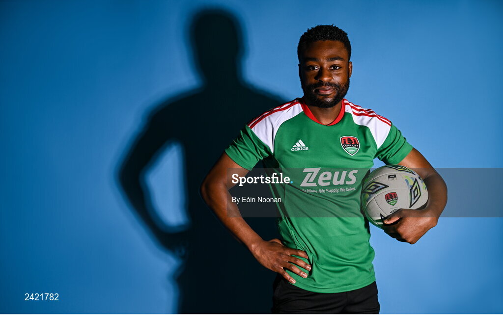 31 January 2023; Tunde Owolabi poses for a portrait during a Cork City squad portrait session at Bishopstown Stadium in Cork. Photo by Eóin Noonan/Sportsfile