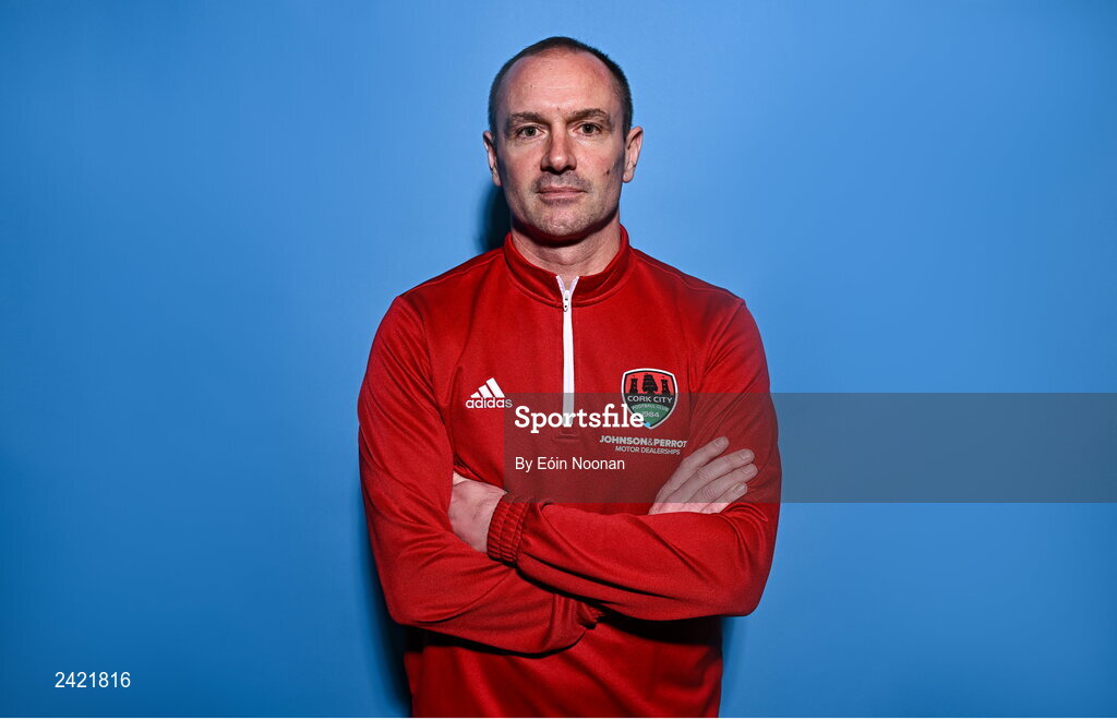 31 January 2023; Manager Colin Healy poses for a portrait during a Cork City squad portrait session at Bishopstown Stadium in Cork. Photo by Eóin Noonan/Sportsfile