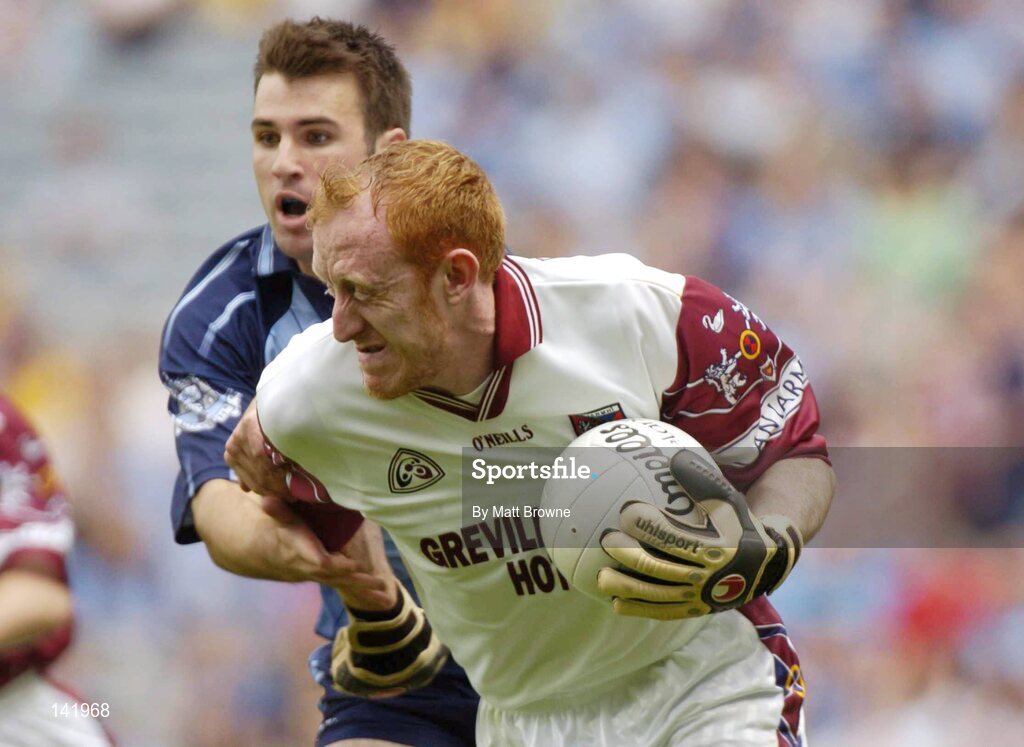 6 June 2004; Gary Connaughton, Westmeath, is tackled by Bryan Cullen, Dublin. Bank of Ireland Leinster Senior Football Championship, Dublin v Westmeath, Croke Park, Dublin. Picture credit; Matt Browne / SPORTSFILE