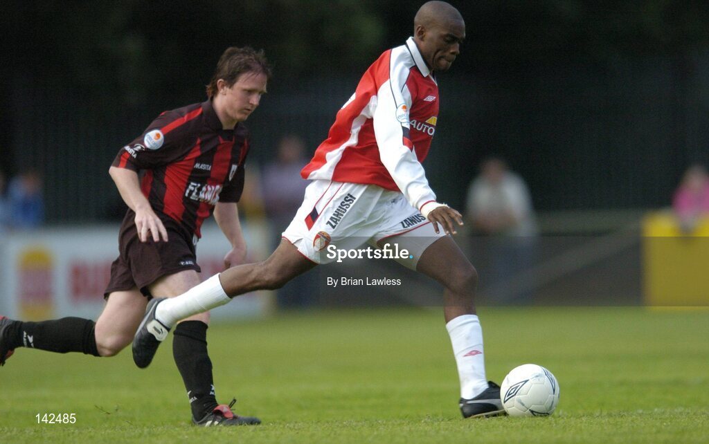 8 June 2004; Joseph Ndo, St. Patrick's Athletic, in action against Longford Town. eircom League, Premier Division, St. Patrick's Athletic v Longford, Richmond Park, Dublin. Picture credit; Brian Lawless / SPORTSFILE