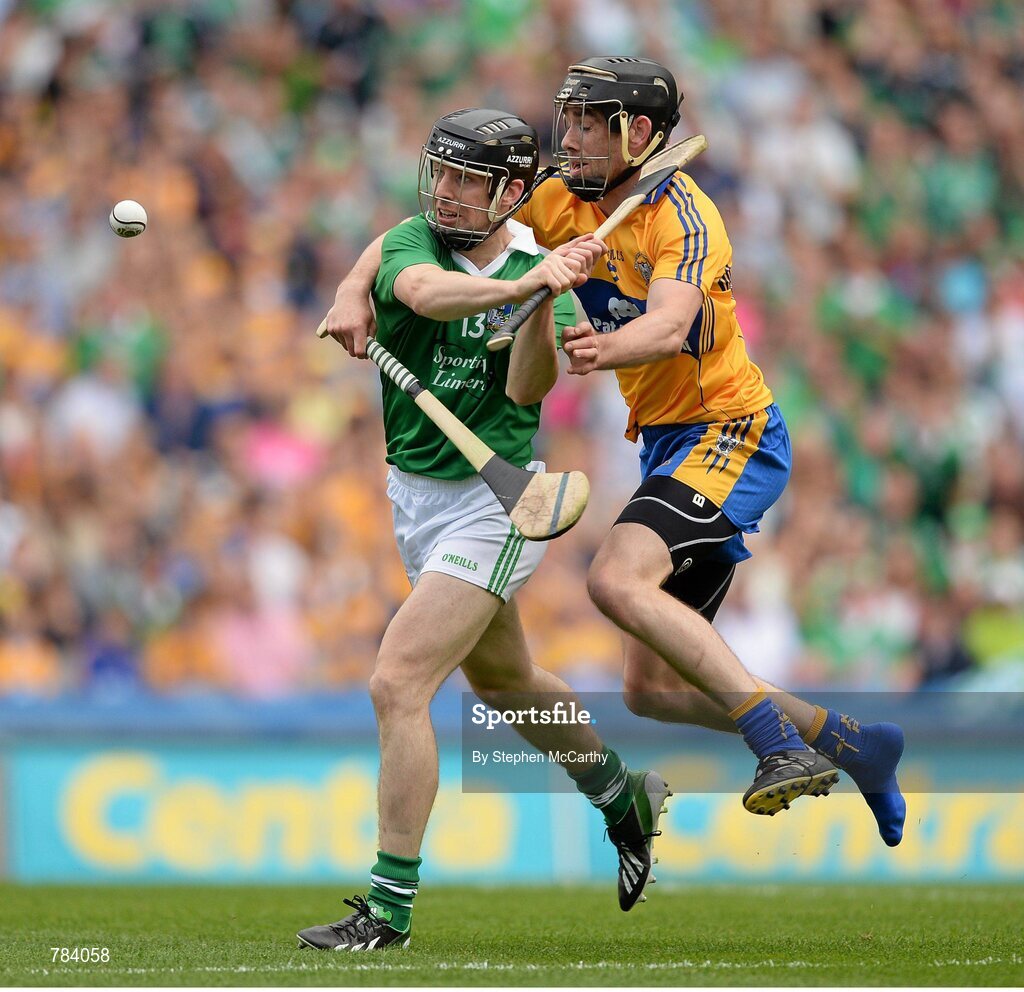 18 August 2013; Graeme Mulcahy, Limerick, in action against Brendan Bugler, Clare. GAA Hurling All-Ireland Senior Championship, Semi-Final, Limerick v Clare, Croke Park, Dublin. Picture credit: Stephen McCarthy / SPORTSFILE