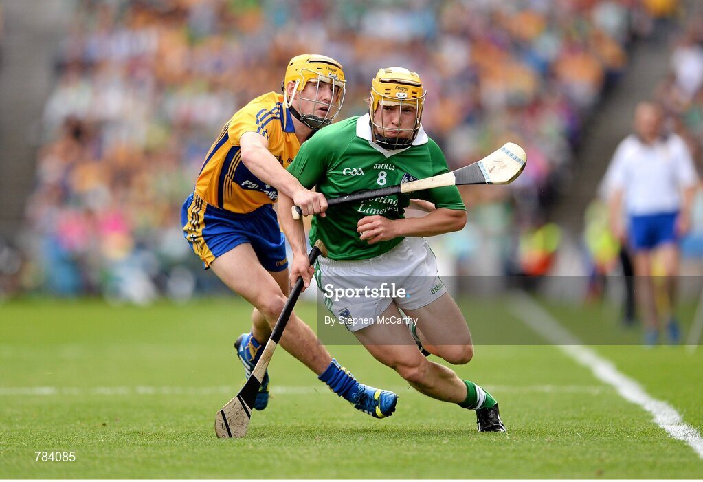 18 August 2013; Paul Browne, Limerick, in action against Colm Galvin, Clare. GAA Hurling All-Ireland Senior Championship, Semi-Final, Limerick v Clare, Croke Park, Dublin. Picture credit: Stephen McCarthy / SPORTSFILE