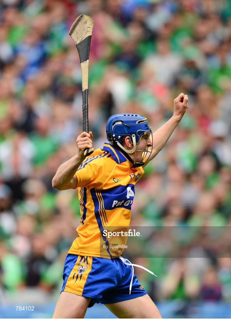 18 August 2013; Colin Ryan, Clare, celebrates his side's first goal. GAA Hurling All-Ireland Senior Championship, Semi-Final, Limerick v Clare, Croke Park, Dublin. Photo by Sportsfile