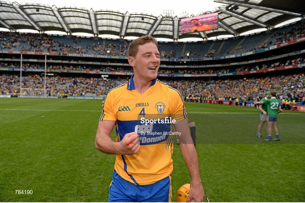 18 August 2013; Clare's Cian Dillon celebrates his side's victory. GAA Hurling All-Ireland Senior Championship, Semi-Final, Limerick v Clare, Croke Park, Dublin. Picture credit: Stephen McCarthy / SPORTSFILE