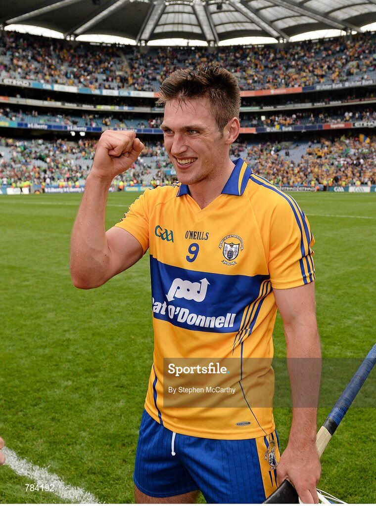 18 August 2013; Clare's Conor Ryan celebrates his side's victory. GAA Hurling All-Ireland Senior Championship, Semi-Final, Limerick v Clare, Croke Park, Dublin. Picture credit: Stephen McCarthy / SPORTSFILE
