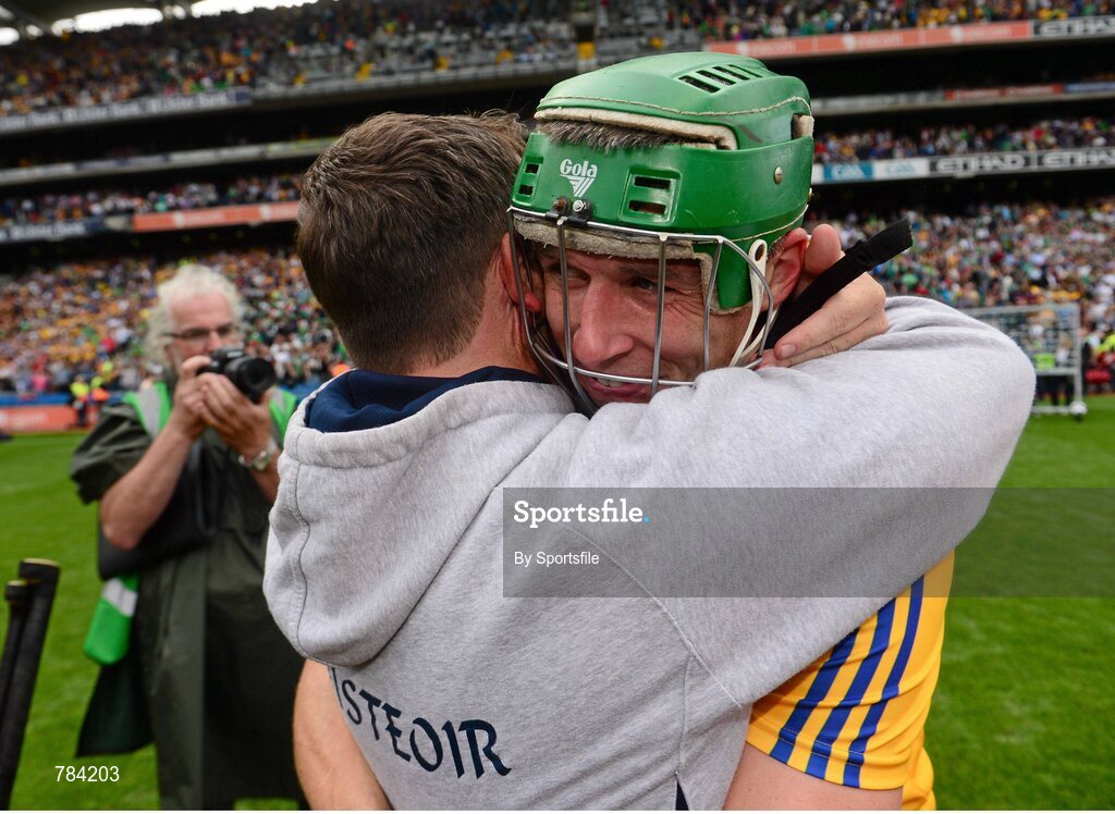 18 August 2013; Clare manager Davy Fitzgerald celebrates with Fergal Lynch after the game. GAA Hurling All-Ireland Senior Championship, Semi-Final, Limerick v Clare, Croke Park, Dublin. Photo by Sportsfile