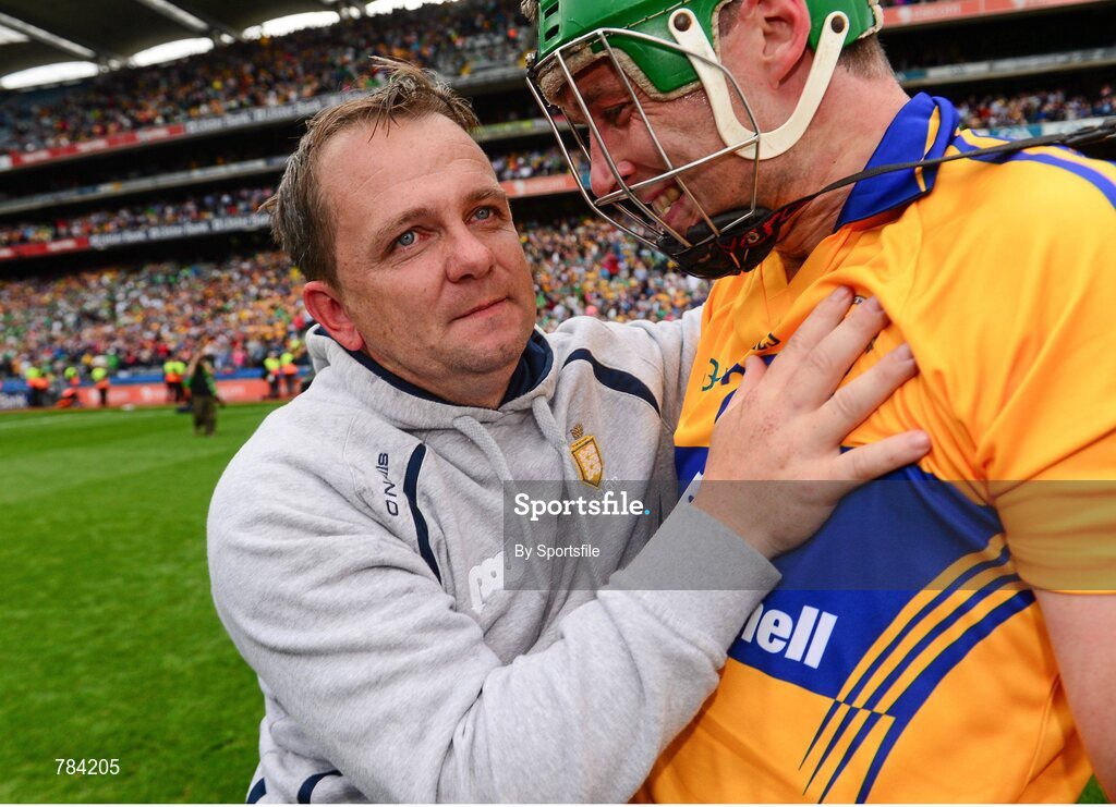 18 August 2013; Clare manager Davy Fitzgerald celebrates with Fergal Lynch after the game. GAA Hurling All-Ireland Senior Championship, Semi-Final, Limerick v Clare, Croke Park, Dublin. Photo by Sportsfile