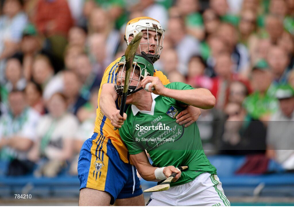 18 August 2013; Stephen Walsh, Limerick, in action against Conor McGrath, Clare. GAA Hurling All-Ireland Senior Championship, Semi-Final, Limerick v Clare, Croke Park, Dublin. Picture credit: Stephen McCarthy / SPORTSFILE