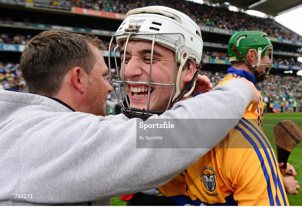 18 August 2013; Clare manager Davy Fitzgerald celebrates with Patrick O'Connor after the game. GAA Hurling All-Ireland Senior Championship, Semi-Final, Limerick v Clare, Croke Park, Dublin. Photo by Sportsfile