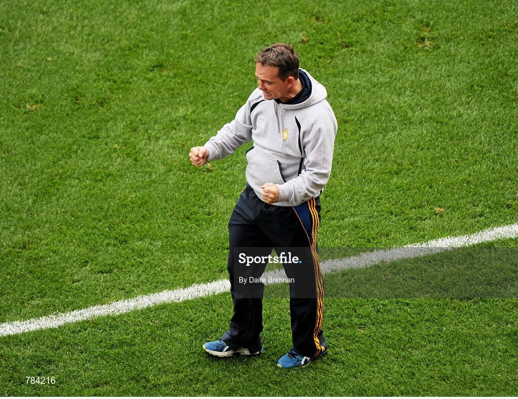 18 August 2013; Clare manager Davy Fitzgerald celebrates near the end of the game. GAA Hurling All-Ireland Senior Championship, Semi-Final, Limerick v Clare, Croke Park, Dublin. Picture credit: Dáire Brennan / SPORTSFILE