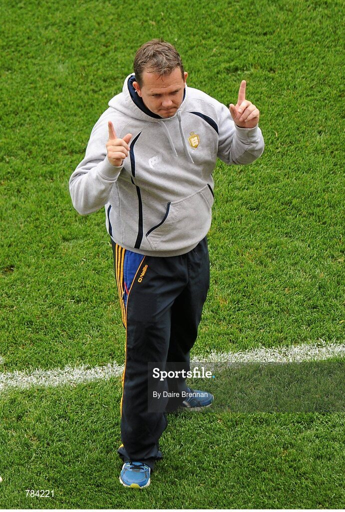 18 August 2013; Clare manager Davy Fitzgerald celebrates at the final whistle. GAA Hurling All-Ireland Senior Championship, Semi-Final, Limerick v Clare, Croke Park, Dublin. Picture credit: Dáire Brennan / SPORTSFILE