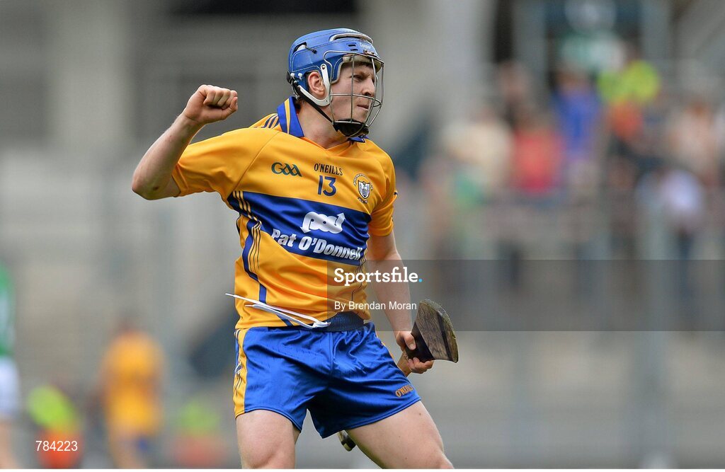 18 August 2013; Pádraic Collins, Clare, celebrates after scoring a point against Limerick. GAA Hurling All-Ireland Senior Championship, Semi-Final, Limerick v Clare, Croke Park, Dublin. Picture credit: Brendan Moran / SPORTSFILE