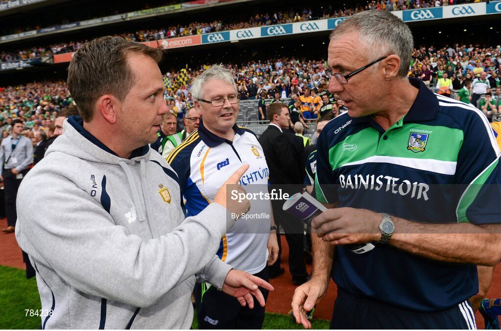 18 August 2013; Clare manager Davy Fitzgerald and Limerick manager John Allen after the game. GAA Hurling All-Ireland Senior Championship, Semi-Final, Limerick v Clare, Croke Park, Dublin. Photo by Sportsfile
