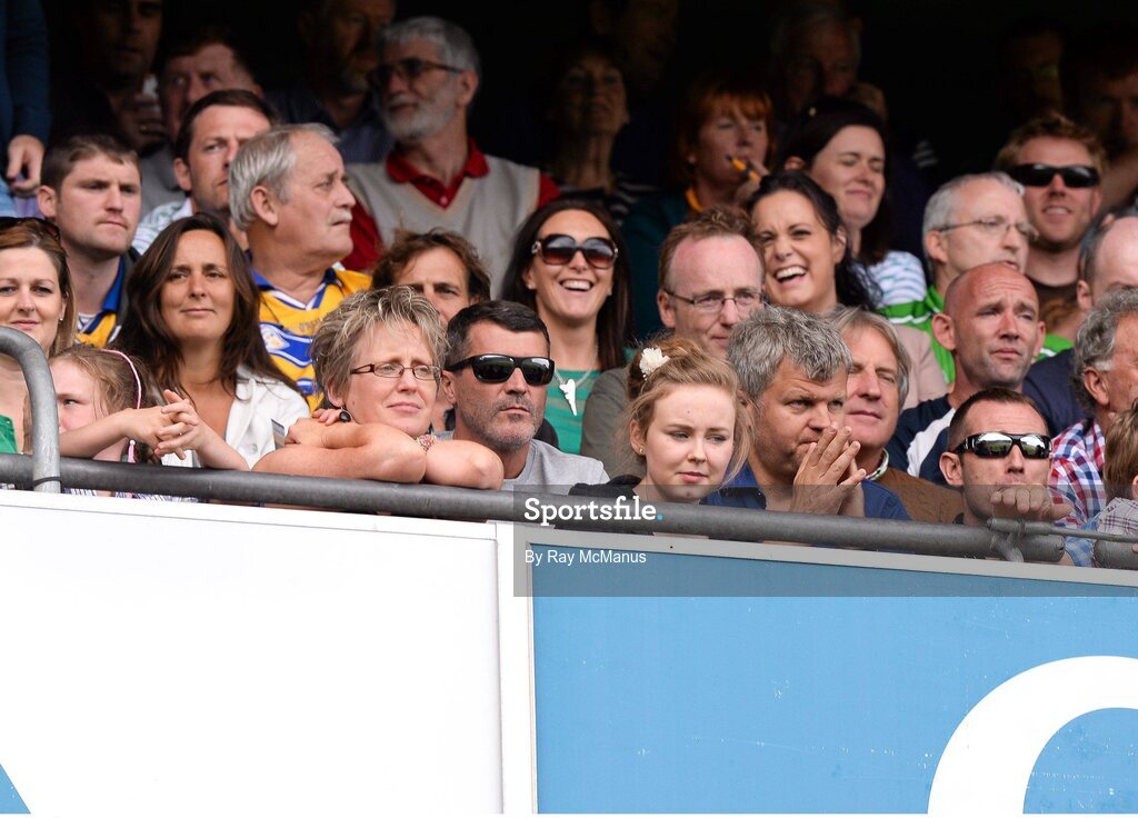 18 August 2013; Former Republic of Ireland captain Roy Keane and TV presenter Adrian Chiles, right, in the Hogan Stand before the game. Clare. GAA Hurling All-Ireland Senior Championship, Semi-Final, Limerick v Clare, Croke Park, Dublin. Picture credit: Ray McManus / SPORTSFILE