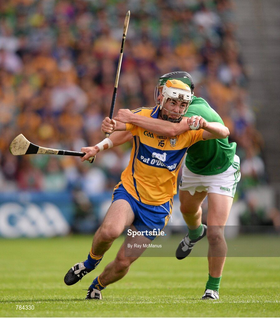 18 August 2013; Conor McGrath, Clare, in action against Stephen Walsh, Limerick. GAA Hurling All-Ireland Senior Championship, Semi-Final, Limerick v Clare, Croke Park, Dublin. Picture credit: Ray McManus / SPORTSFILE