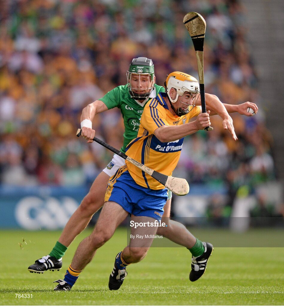 18 August 2013; Conor McGrath, Clare, in action against Stephen Walsh, Limerick. GAA Hurling All-Ireland Senior Championship, Semi-Final, Limerick v Clare, Croke Park, Dublin. Picture credit: Ray McManus / SPORTSFILE