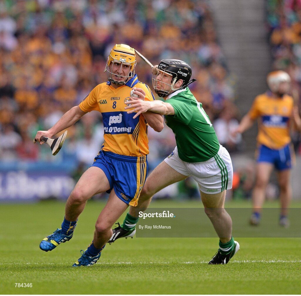 18 August 2013; Colm Gavin, Clare, in action against Graeme Mulcahy, Limerick. GAA Hurling All-Ireland Senior Championship, Semi-Final, Limerick v Clare, Croke Park, Dublin. Picture credit: Ray McManus / SPORTSFILE