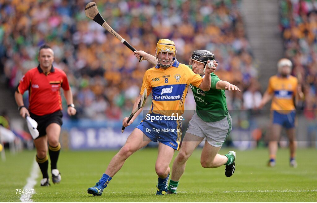 18 August 2013; Colm Gavin, Clare, in action against Graeme Mulcahy, Limerick. GAA Hurling All-Ireland Senior Championship, Semi-Final, Limerick v Clare, Croke Park, Dublin. Picture credit: Ray McManus / SPORTSFILE