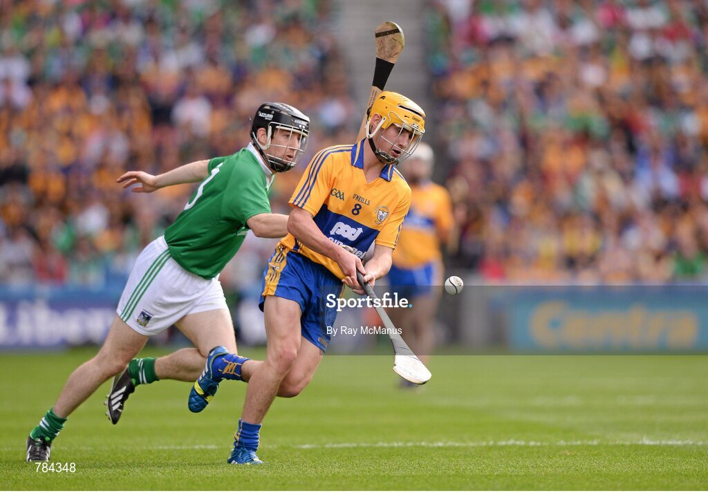 18 August 2013; Colm Gavin, Clare, in action against Graeme Mulcahy, Limerick. GAA Hurling All-Ireland Senior Championship, Semi-Final, Limerick v Clare, Croke Park, Dublin. Picture credit: Ray McManus / SPORTSFILE