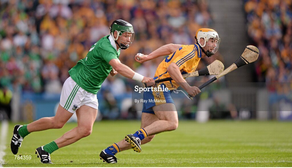 18 August 2013; Conor McGrath, Clare, in action against Stephen Walsh, Limerick. GAA Hurling All-Ireland Senior Championship, Semi-Final, Limerick v Clare, Croke Park, Dublin. Picture credit: Ray McManus / SPORTSFILE