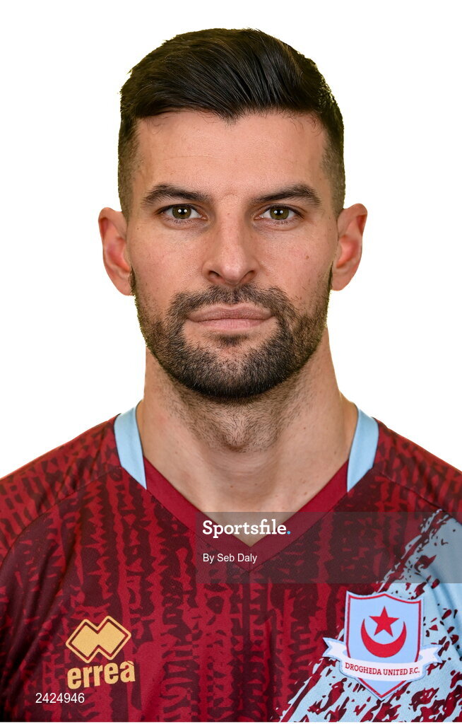 6 February 2023; Adam Foley stands for a portrait during a Drogheda United squad portrait session at Weaver's Park in Drogheda, Louth. Photo by Seb Daly/Sportsfile