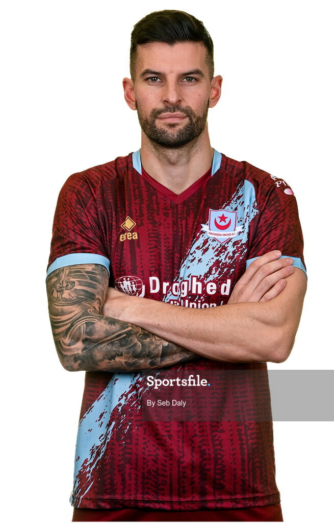 6 February 2023; Adam Foley stands for a portrait during a Drogheda United squad portrait session at Weaver's Park in Drogheda, Louth. Photo by Seb Daly/Sportsfile