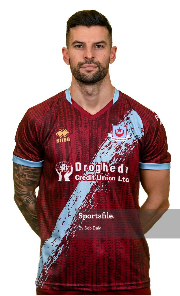 6 February 2023; Adam Foley stands for a portrait during a Drogheda United squad portrait session at Weaver's Park in Drogheda, Louth. Photo by Seb Daly/Sportsfile