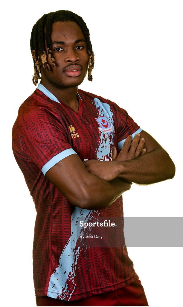 6 February 2023; Victor Arong stands for a portrait during a Drogheda United squad portrait session at Weaver's Park in Drogheda, Louth. Photo by Seb Daly/Sportsfile