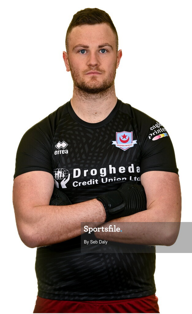 6 February 2023; Goalkeeper Colin McCabe stands for a portrait during a Drogheda United squad portrait session at Weaver's Park in Drogheda, Louth. Photo by Seb Daly/Sportsfile