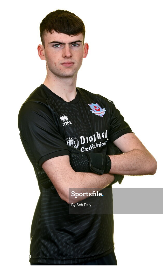 6 February 2023; Goalkeeper Andrew Wogan stands for a portrait during a Drogheda United squad portrait session at Weaver's Park in Drogheda, Louth. Photo by Seb Daly/Sportsfile