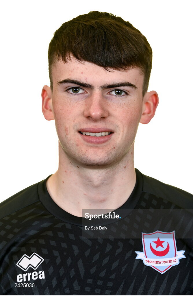 6 February 2023; Goalkeeper Andrew Wogan stands for a portrait during a Drogheda United squad portrait session at Weaver's Park in Drogheda, Louth. Photo by Seb Daly/Sportsfile
