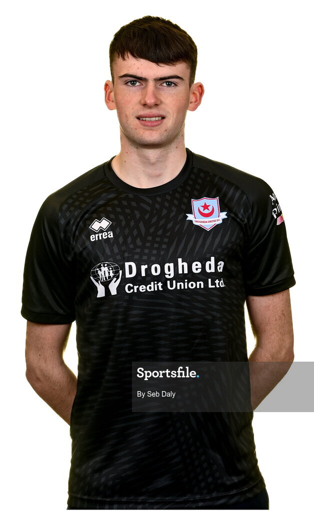 6 February 2023; Goalkeeper Andrew Wogan stands for a portrait during a Drogheda United squad portrait session at Weaver's Park in Drogheda, Louth. Photo by Seb Daly/Sportsfile