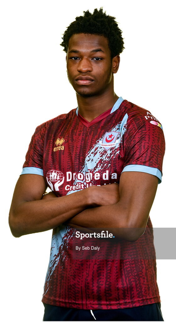 6 February 2023; Elicha Ahui stands for a portrait during a Drogheda United squad portrait session at Weaver's Park in Drogheda, Louth. Photo by Seb Daly/Sportsfile