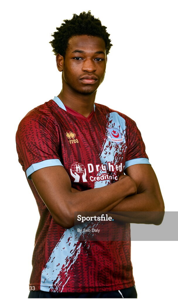 6 February 2023; Elicha Ahui stands for a portrait during a Drogheda United squad portrait session at Weaver's Park in Drogheda, Louth. Photo by Seb Daly/Sportsfile