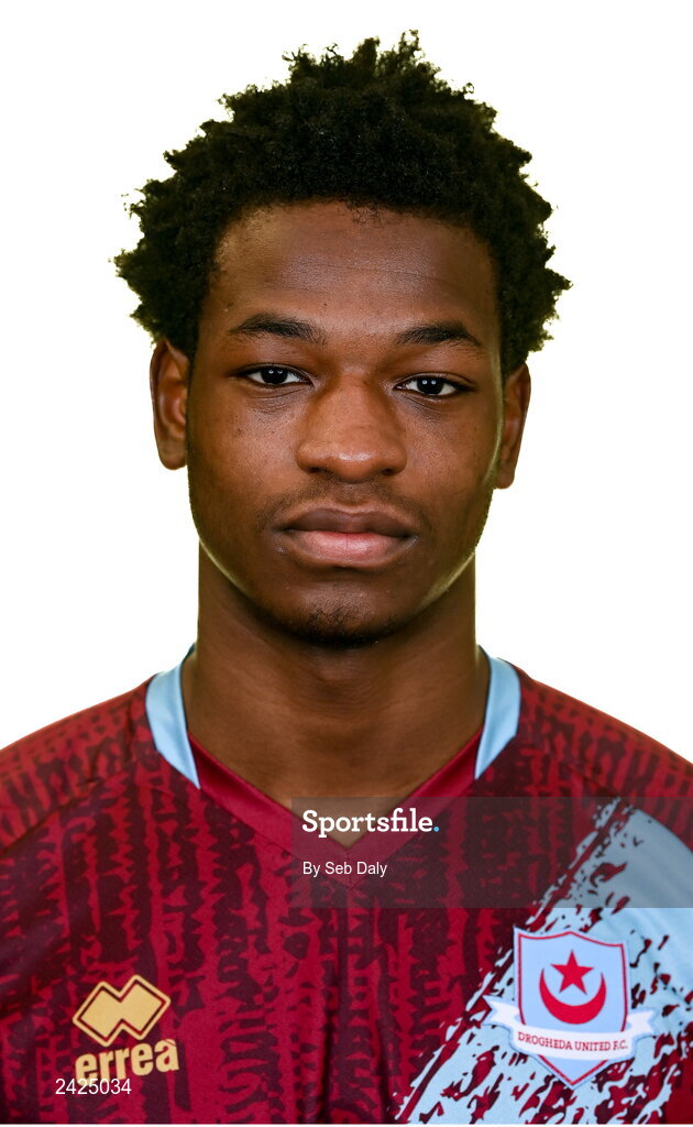 6 February 2023; Elicha Ahui stands for a portrait during a Drogheda United squad portrait session at Weaver's Park in Drogheda, Louth. Photo by Seb Daly/Sportsfile