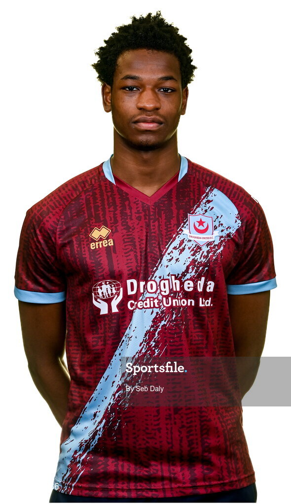 6 February 2023; Elicha Ahui stands for a portrait during a Drogheda United squad portrait session at Weaver's Park in Drogheda, Louth. Photo by Seb Daly/Sportsfile