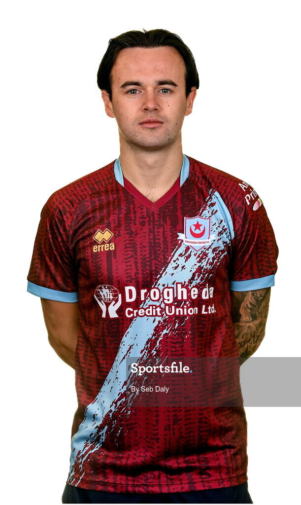 6 February 2023; Dylan Grimes stands for a portrait during a Drogheda United squad portrait session at Weaver's Park in Drogheda, Louth. Photo by Seb Daly/Sportsfile