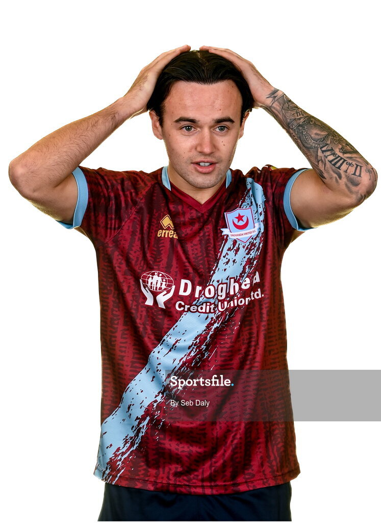 6 February 2023; Dylan Grimes stands for a portrait during a Drogheda United squad portrait session at Weaver's Park in Drogheda, Louth. Photo by Seb Daly/Sportsfile