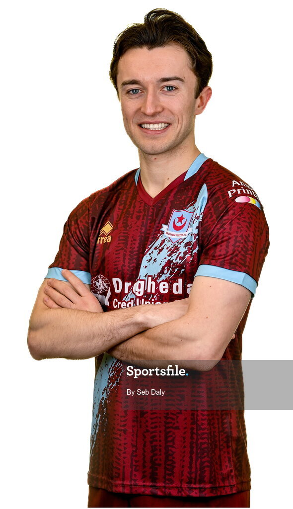 6 February 2023; Darragh Markey stands for a portrait during a Drogheda United squad portrait session at Weaver's Park in Drogheda, Louth. Photo by Seb Daly/Sportsfile