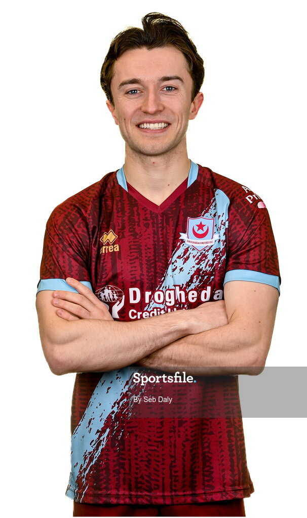 6 February 2023; Darragh Markey stands for a portrait during a Drogheda United squad portrait session at Weaver's Park in Drogheda, Louth. Photo by Seb Daly/Sportsfile